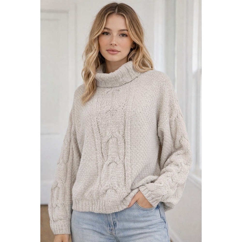 Seven7 Sweater Women L Ivory Chenille Chunky Softgirl Cabincore Cable Knit hygge